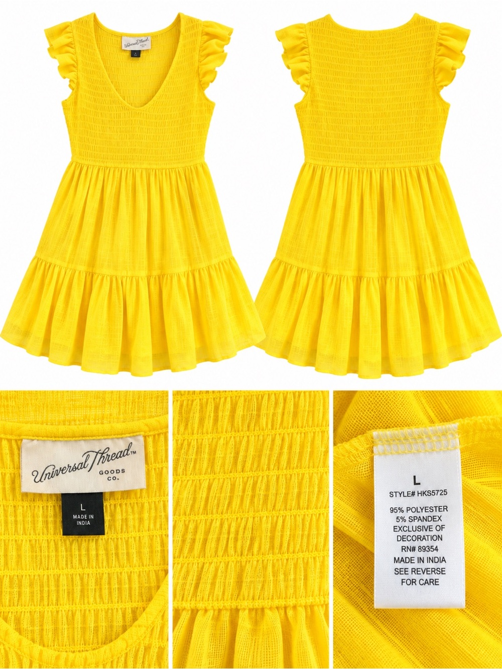 Universal Thread Yellow Smocked Flutter Sleeve Midi Dress